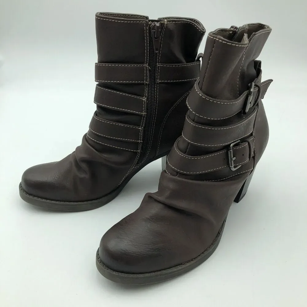 Natural Soul Naturalizer Brown Carma Heeled Zipper Buckle Ankle Boots Size 7.5M